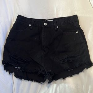 Black denim high waisted ripped jean shorts